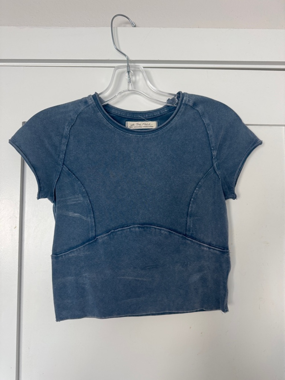 Free People Washed Indigo Short Sleeve Seam Detail Tee